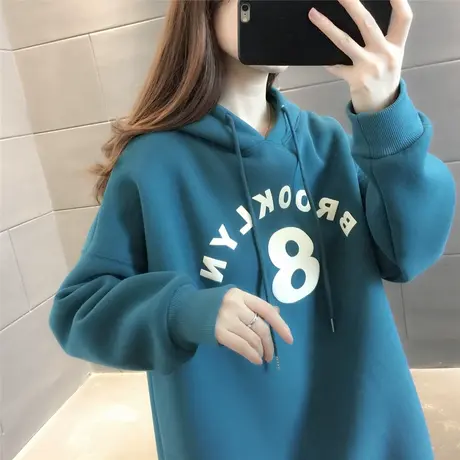 加绒卫衣女宽松韩版2023新款秋冬chic百搭上衣学生连帽外套潮ins商品大图
