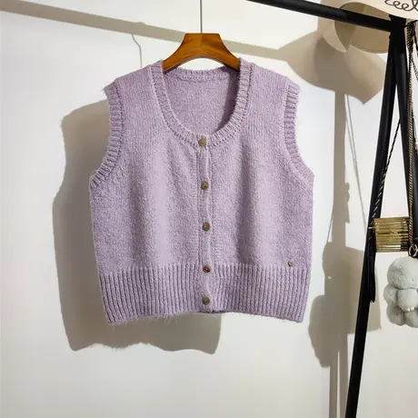 学院风针织马甲背心女开衫秋冬新款宽松U领叠穿无袖毛衣坎肩外套商品大图