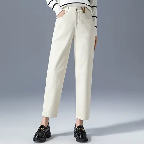 米白色哈伦裤女2023新款春秋女裤妈妈白色裤子九分裤休闲裤萝卜裤商品大图