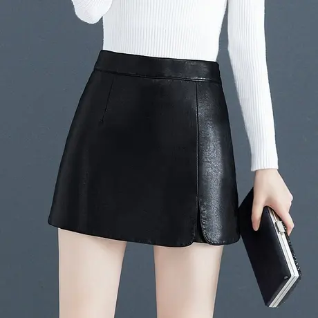 黑色皮裙裤女高腰小个子假两件皮短裤2023新款防走光显瘦包臀短裙图片