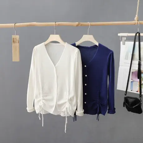 设计感小众薄款外搭针织衫女秋装新款V领休闲开衫长袖薄外套上衣图片