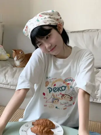 欧货白色仿棉短袖t恤女2023新款夏季韩版宽松大码女装显瘦上衣潮商品大图