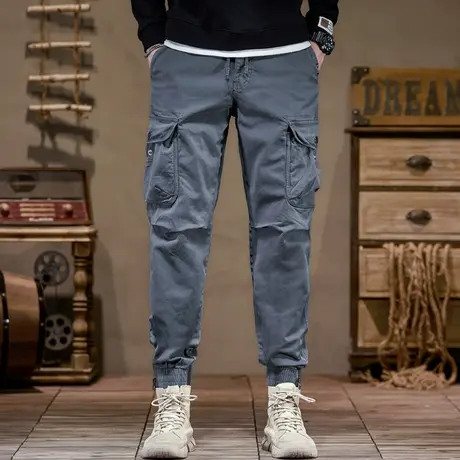 秋冬弹力束脚休闲裤男士修身工装多口袋多功能上班户外百搭潮裤男商品大图