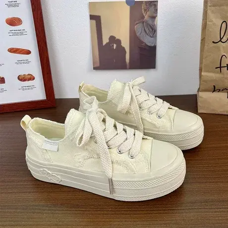 帆布鞋女鞋系带新款百搭潮ins四季款运动休闲厚底饼干鞋板鞋小众商品大图