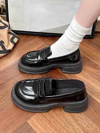 小皮鞋女2023秋季新款英伦风jk粗跟厚底乐福鞋女学院休闲百搭单鞋图片