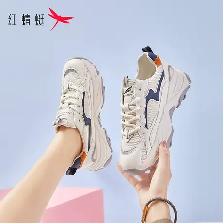 红蜻蜓厚底老爹鞋女2023新款炸街圆头系带夏季女款平底休闲运动鞋商品大图
