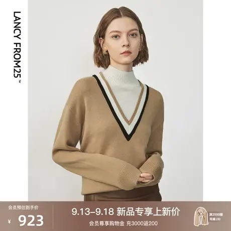 朗姿羊毛假两件立领毛针织衫2023年冬季新款气质套头打底衫上衣女图片
