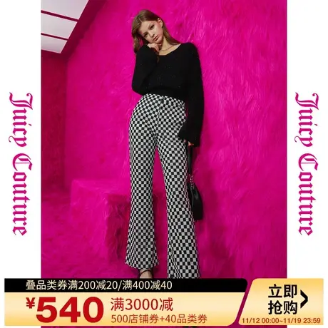 Juicy Couture橘滋秋季装女2023年新款经典logo棋盘格喇叭休闲裤商品大图
