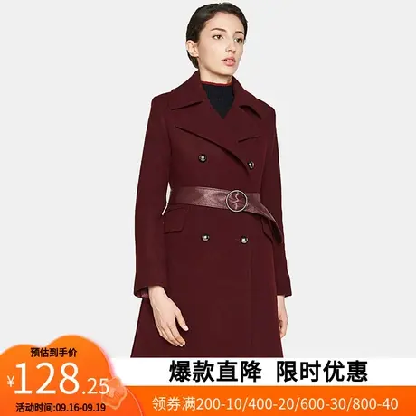 艾格2022冬新款百搭西装领女装皮带中长款修身羊毛毛呢大衣女Y645图片