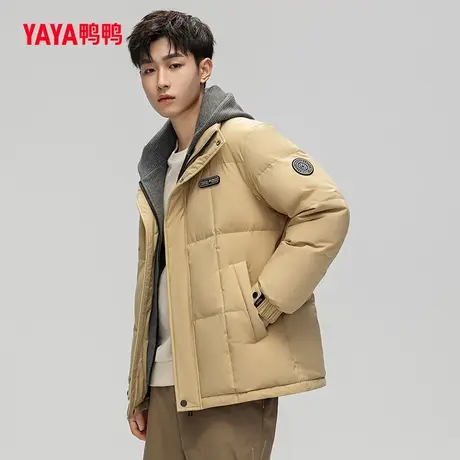 鸭鸭羽绒服男2023年秋季新款短款假两件连帽休闲时尚保暖外套C图片