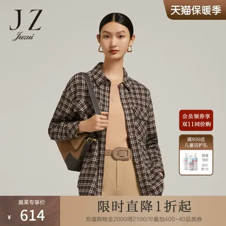 JZ玖姿商场同款女装2022冬季新款复古格纹休闲时尚衬衫JWBD60105图片