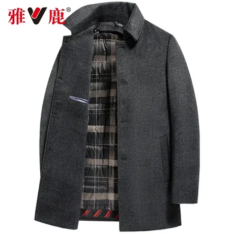 雅鹿中老年男士呢子大衣加厚中长款保暖爸爸秋冬装羊毛呢风衣外套商品大图