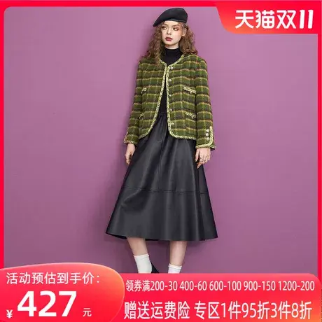 妖精的口袋复古格纹小香风外套女2023冬季新款气质粗花呢短款上衣图片