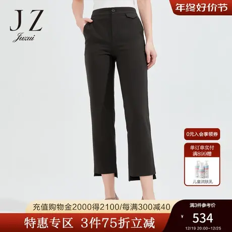 JZ玖姿时尚简约棕色休闲裤女2022夏季新款气质OL通勤中腰直筒裤商品大图
