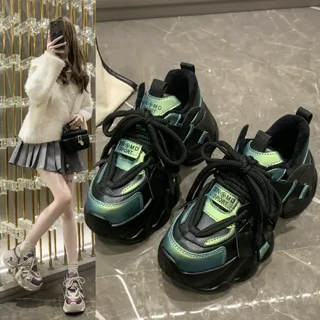 松糕厚底老爹鞋女款秋冬季加绒女鞋子小个子增高高级感运动休闲鞋商品大图