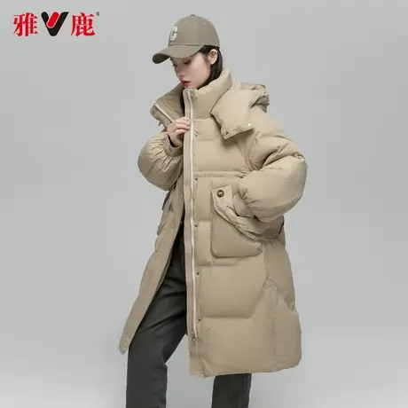 雅鹿羽绒服女中长款小个子纯色反季过膝休闲外套修身时尚舒适轻盈商品大图