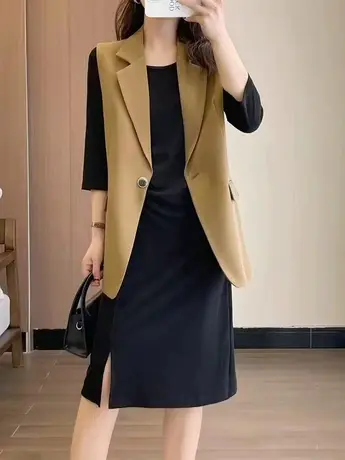 一粒扣西装马甲女秋季新款2023年韩版中长款设计感马夹外穿背心潮商品大图