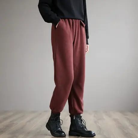 DZA 文艺复古高腰显瘦休闲裤女士加绒裤子加厚卫裤新款冬季束脚裤商品大图