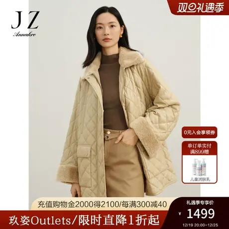 玖姿安娜蔻时髦撞色H版型宽松保暖PU棉衣女2023冬季新款商品大图