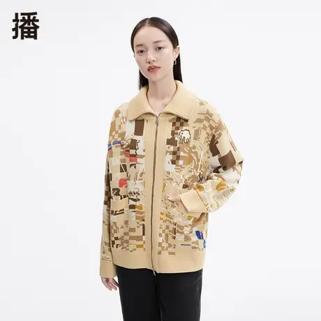 播针织开衫女2023秋季新款羊毛提花气质宽松小众百搭拉链针织衫商品大图