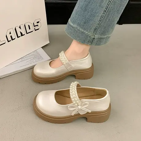 法式粗跟玛丽珍鞋女2025夏季新款外穿百搭气质小皮鞋通勤高级单鞋图片
