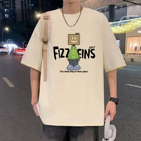 短袖T恤男夏季新款美式纯棉宽松上衣ins休闲圆领体恤高街运动半袖商品大图