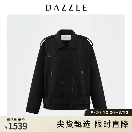 DAZZLE地素奥莱 黑色机车风夹克外套上衣女2D4F4351A图片