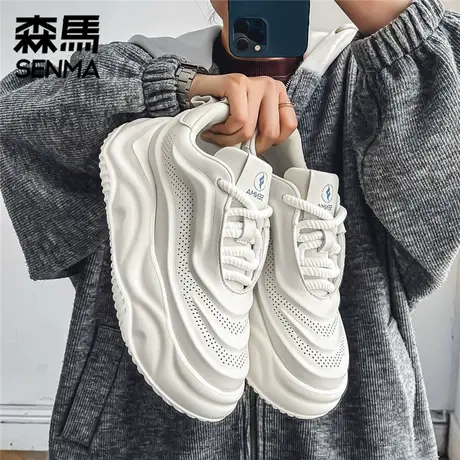 森马男鞋春秋季高级感休闲白色板鞋青少年真皮防水运动厚底小白鞋商品大图