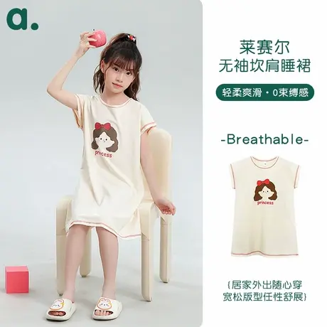 2025童装巨凉感莱赛尔7A棉质睡裙女童中长款卡通可外穿家居服裙子商品大图