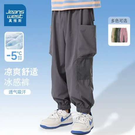 真维斯童装男童裤子夏季薄款冰丝运动裤男孩速干防蚊裤儿童工装裤图片