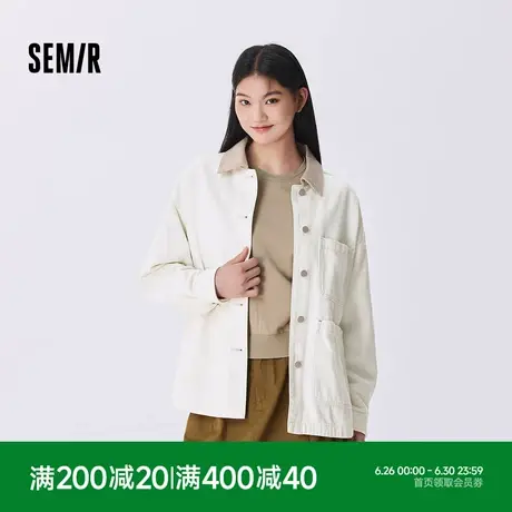 森柔牛仔|森马牛仔外套女中长款灯芯绒翻领秋季落肩宽松上衣时尚商品大图