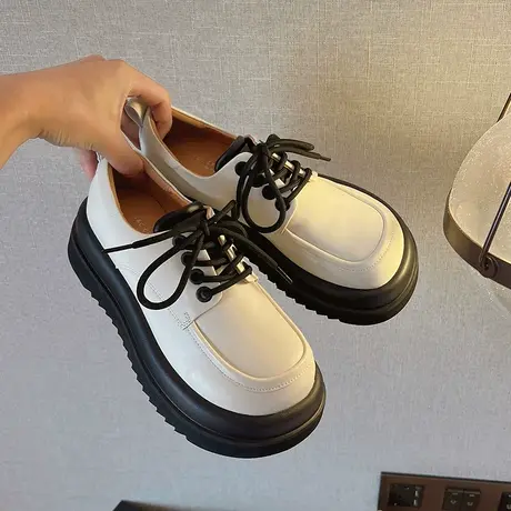 白色厚底小皮鞋女复古英伦风2023新款松糕单鞋日系jk制服鞋ins潮商品大图