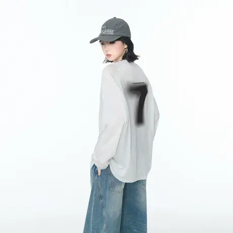 美式复古T恤女长袖夏季2025新款宽松轻薄微透防晒罩衫慵懒风上衣图片