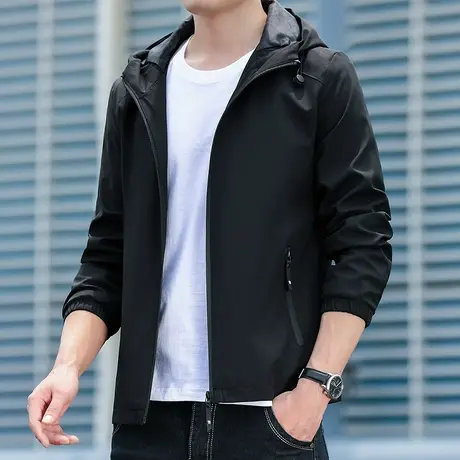 痞帅冲锋衣男款春秋季韩版简约休闲户外防风上衣服连帽夹克外套男商品大图