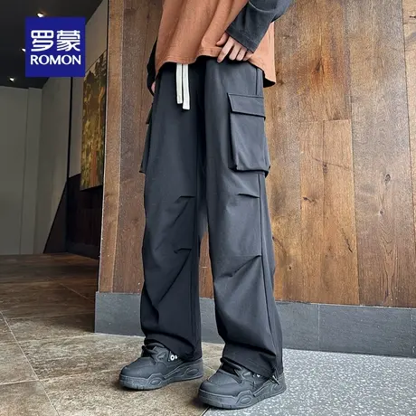 罗蒙男士磨毛抽绳休闲运动裤2025秋季新款时尚潮流百搭休闲工装裤商品大图
