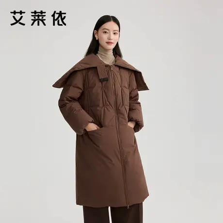 艾莱依时尚羽绒新款极简造型连帽长款大衣外套设计感保暖百搭外套图片