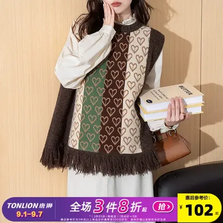 唐狮2025秋冬毛衣女复古风流苏下摆套头马甲外穿高级感百搭ins商品大图