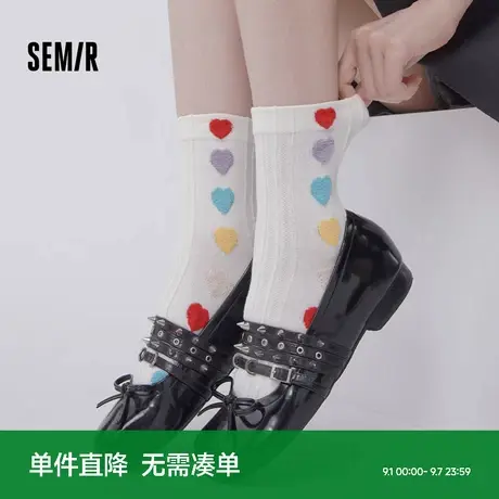 森马袜子女秋冬季女生个性ins潮袜2025新款爱心提花学生中筒棉袜商品大图