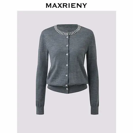 【奥莱】MAXRIENY格雷系穿搭羊毛针织衫收腰显瘦钉钻上衣女商品大图