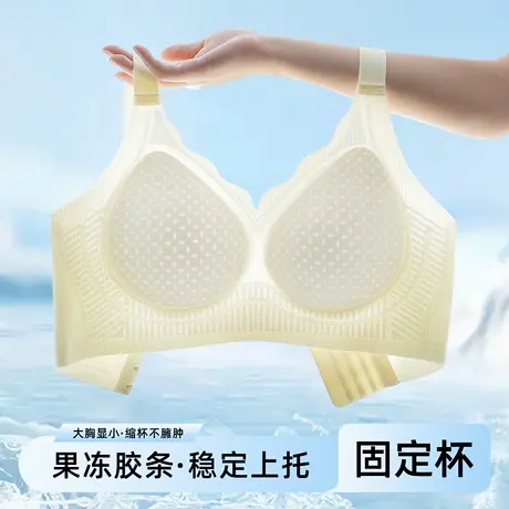 夏季凉冰丝大码文胸无痕薄款无钢圈睡眠内衣大胸显小胖mm聚拢胸罩商品大图