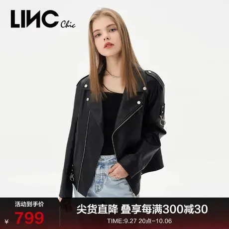 LINCCHIC金羽杰外套女街头酷感皮质机车夹克皮衣外套女S231FU053Y商品大图
