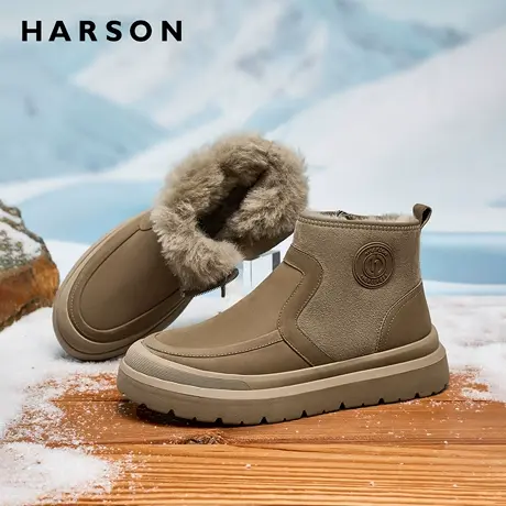 哈森厚底皮毛一体雪地靴男冬季加绒男鞋防水防滑羊毛靴子新款男靴商品大图