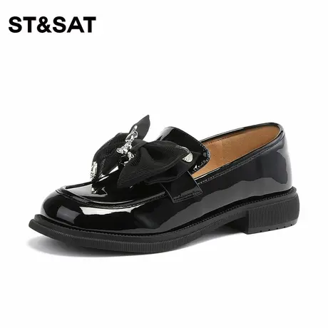 星期六优雅黑蝴蝶结厚底一脚蹬法式乐福女鞋SS31111025商品大图