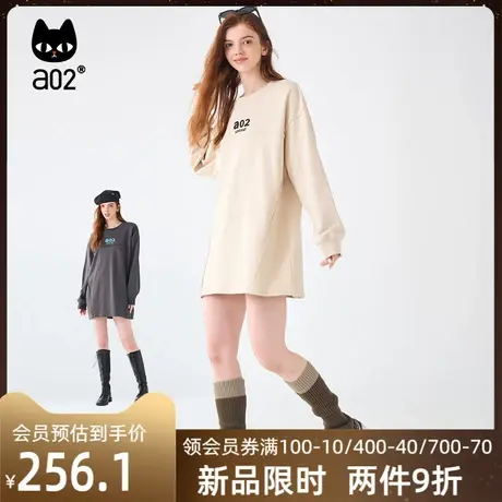 a02秋冬新款针织套头圆领卫衣连衣裙通勤宽松中长款休闲风连衣裙图片