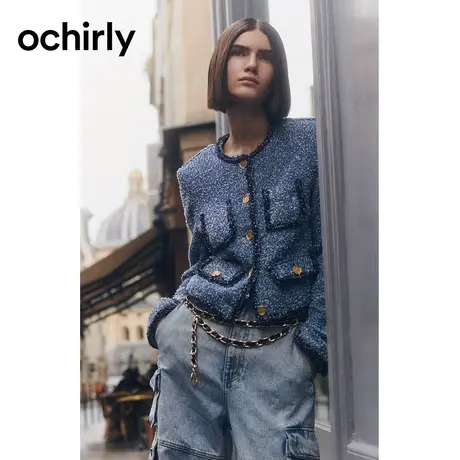 【品牌甄选】欧时力 纸片蝴蝶纱小香风短外套女  23新秋法式气质图片