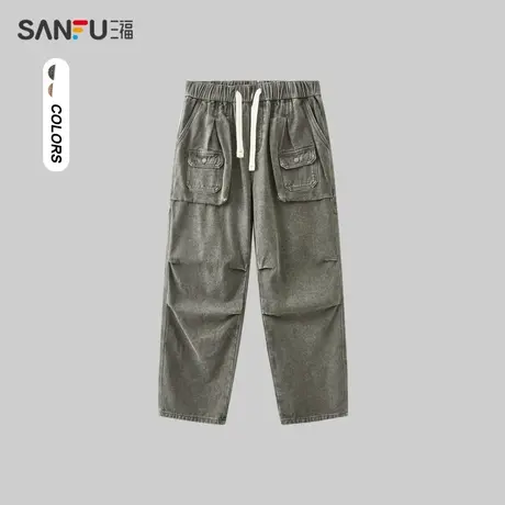 三福2023冬男士打褶机能口袋长裤 潮流宽松直筒牛仔裤477989商品大图