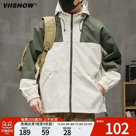 VIISHOW春秋款户外冲锋衣外套2023新款潮牌薄款宽松登山防水夹克商品大图