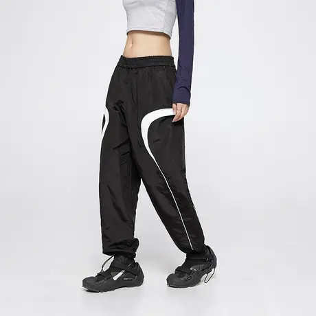 黑色拼接运动裤女2023新款春秋款宽松束脚直筒裤复古潮牌休闲长裤商品大图