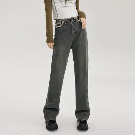 尔给ulzzang显瘦梨形身材裤子高腰直筒牛仔裤女春秋2022新款宽松商品大图