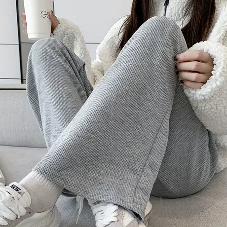 灰色运动裤女宽松直筒高腰垂感春秋冬季加绒卫裤休闲小个子阔腿裤商品大图